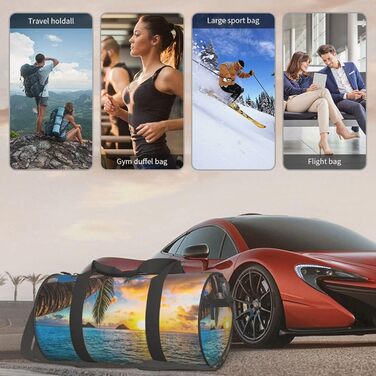 Спортивна сумка для подорожей, пляжна сумка з принтом Захід сонця, сумка на нічліг, чорна, універсальний розмір