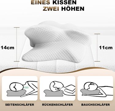 Подушка для шиї, ергономічна подушка для підтримки шиї, сертифікована OEKO-TEX для алергіків, ортопедична подушка для сну з піни з ефектом пам&39яті для сну на боці та на спині (змінна наволочка), біла, подушка () наволочка ()