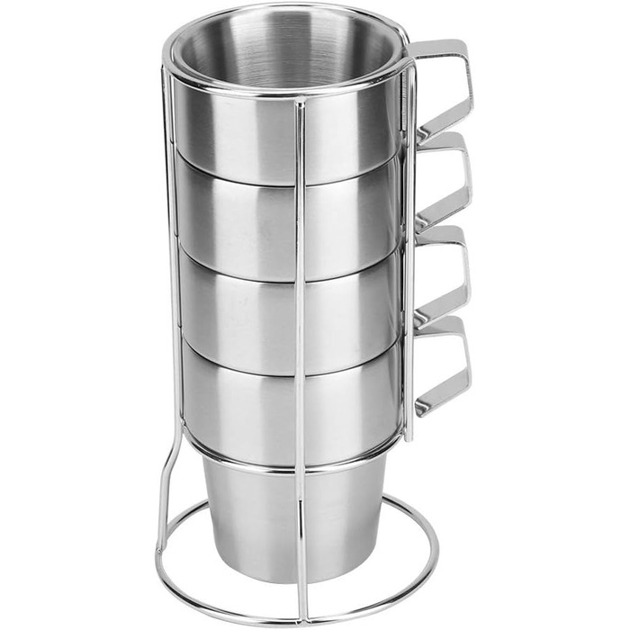 Елегантний набір кавових чашок з нержавіючої сталі з тримачем для тривалого використання, для домашнього кафе, нержавіюча сталь 304, комплект з 4 предметів