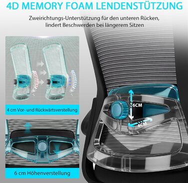 Ергономічне офісне крісло, робоче крісло з регульованою 4D поперековою опорою, обертове крісло зі складними підлокітниками, комп&39ютерне крісло з функцією нахилу 90-125, сітчасте крісло до 130 кг, чорне