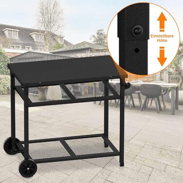 Візок для гриля на відкритому повітрі/стіл для гриля - Мобільний стіл-підставка для піци з колесами, стіл-візок для їжі на відкритому повітрі з двома сітчастими стійками для домашніх вечірок, кемпінгу та використання на свіжому повітрі