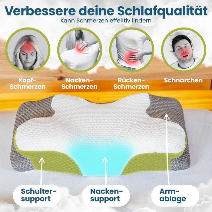 Ортопедична подушка для шиї подушка з піни з ефектом пам&39яті для сну на спині та на боці, ергономічна подушка для полегшення болю в шиї, дихаюча та сертифікована Oeko-TEX