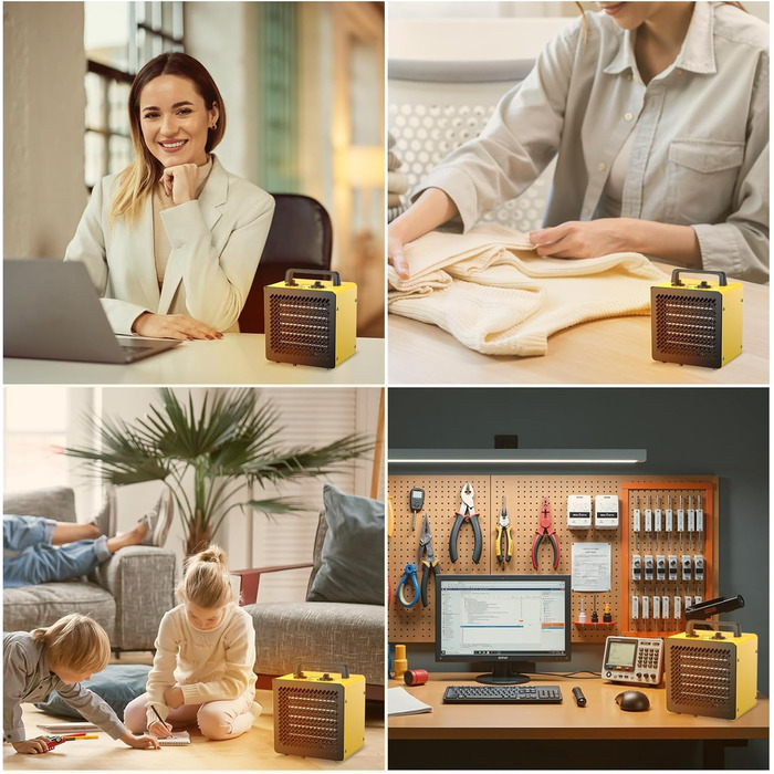 Керамічний вентилятор-обігрівач 3000 Вт, невеликий променевий обігрівач, будівельний обігрівач, осушувач повітря з термостатом та 3 режимами нагріву, вентилятор-обігрівач для ванної кімнати, столу та використання в приміщенні, 3 кВт, жовтий