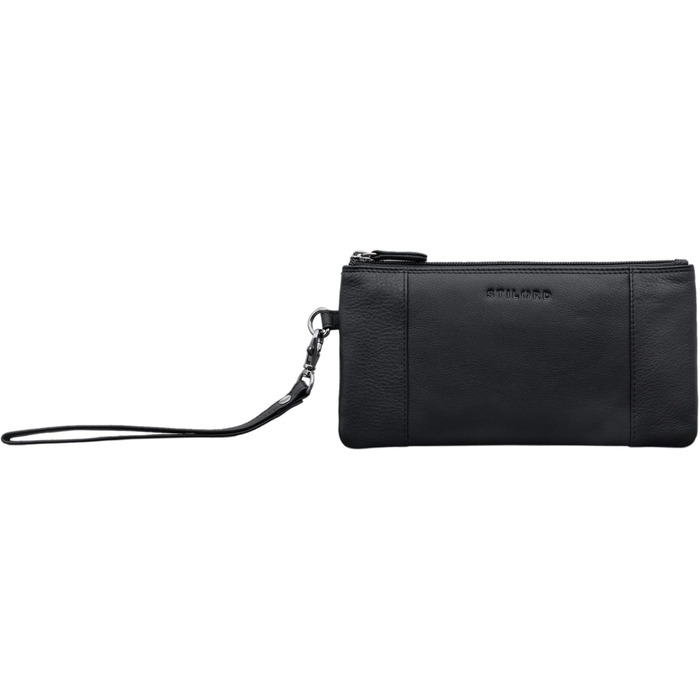 Греція вінтажний клатч з натуральної шкіри для жінок. Знімний ремінець на зап'ястя та захист від RFID. Чорний колір.