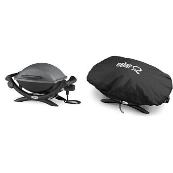 Електрогриль Weber Q1400, 43 x 32 см, темно-сірий (52020079) та преміум-чохол для гриля серії Q100/1000, чорний, 27.9x25.4x23.6 см (7117) комплект