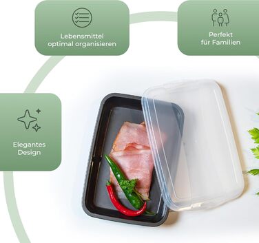 Набір із 6 преміальних контейнерів Novaliv для делікатесів антрацитового кольору з прозорими кришками, контейнери для зберігання ковбас та сиру, розміри 25x17x3 см, органайзер для холодильника, коробка для хрустких хлібців, необхідні кухонні гаджети для д