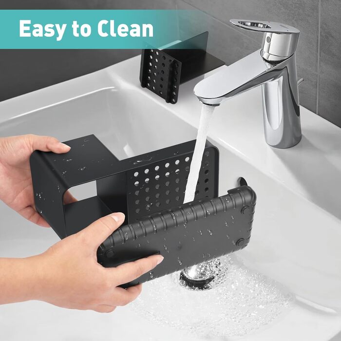 Тримач для зубної щітки для органайзера для ванної кімнати, тримач для електричної зубної щітки зі зливним отвором, знімний органайзер для зубної щітки для ванної кімнати, кухні та сімї (чорний)