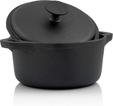 Чавунна каструля BBQ-Toro чорна чавунна каструля - сковорода з кришкою (3,0 л 4,0 л (комплект))