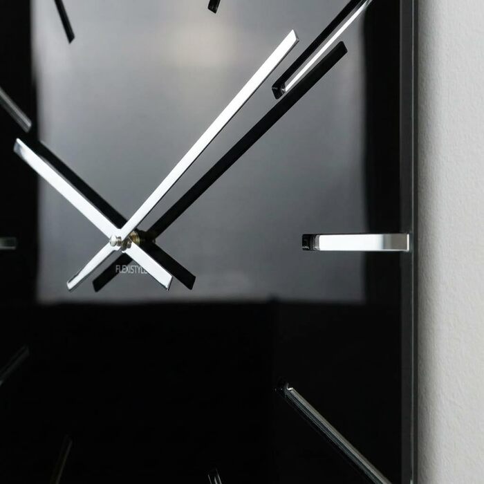 Великий сучасний настінний годинник FLEXISTYLE (50 см, чорний) безшумний мінімалістичний дизайн для вітальні, кухні та ванної кімнати