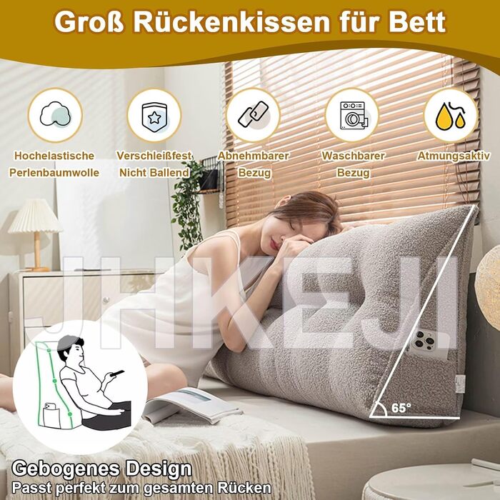 Подушка для спинки ліжка 120 см, велика подушка для спинки ліжка бежева, клиноподібна оксамитова подушка для узголів&39я ліжка, трикутна подушка для спини для настінного кріплення, поперекова подушка-клиноподібна опора для спини, яку можна прати, бежева 1