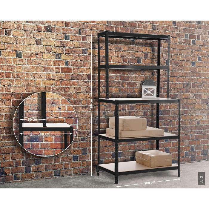 Стелаж CLP з робочим столом Полиці вантажопідйомністю до 175 кг кожна Металевий стелаж для зберігання, колір чорний