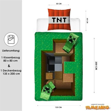 Комплект постільної білизни для хлопчиків Minecraft - дитяча постільна білизна 135x200 80x80 см з 100 бавовни - зелений 3D-мотив з