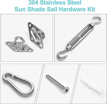 Комплект кріплення сонцезахисного вітрила HOMPER M6, Комплект кріплення аксесуарів для сонцезахисних вітрил квадратних та трикутних, нержавіюча сталь (12 предметів для квадратних 16 гвинтів) M6-444