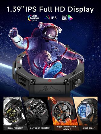 Смарт-годинник для чоловіків, військовий смарт-годинник 2026 року, спортивний годинник, фітнес-годинник 1,39 дюйма для Android та iOS, водонепроникний фітнес-трекер з функцією телефону/серцевий ритм/AI/ChatGPT/понад 100 спортивних режимів, класичний