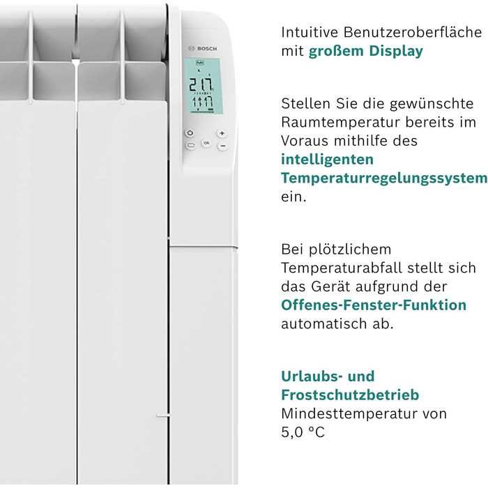 Радіатор Bosch Heat Radiator 5500 потужністю 1200 Вт - Масляний радіатор - Електричний обігрівач з цифровим дисплеєм та програмованим керуванням (вкл. тижневу програму)