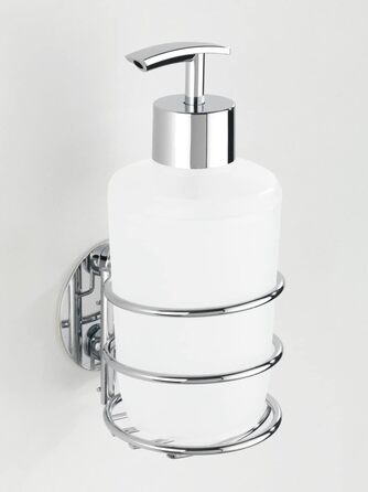 Дозатор для мила WENKO Turbo-Loc, кріплення без свердління, багаторазовий помповий дозатор з білого сатинованого пластику та хромо