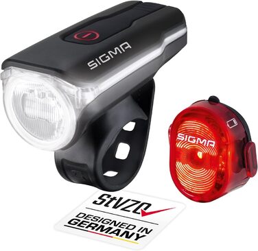 Комплект освітлення для велосипеда SIGMA Aura 60 USB/Nugget II Передні та задні ліхтарі, схвалені StVZO, працюють від батарейок