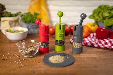 Подрібнювач з тріскачкою KUHN RIKON Salt Mill & Pepper Mill, ручний млин для спецій, зелений, регульований керамічний подрібнювач, пластик, 5,8 x 5,8 x 21,5 см