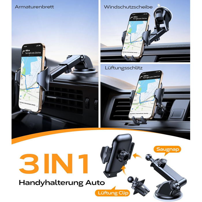 Найкращий військовий автомобільний тримач мобільного телефону 20 кг міцна присоска та металевий вентиляційний затискач з подвійним