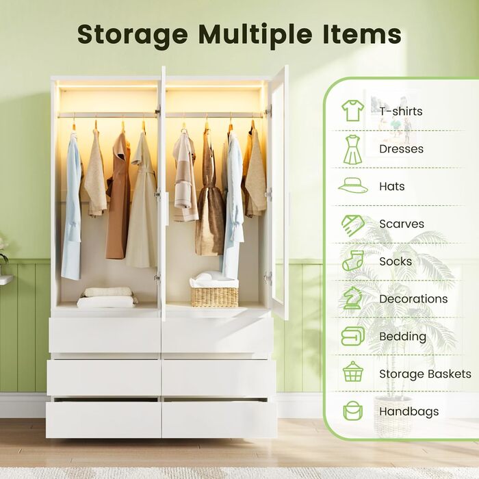 Однодверна шафа Dripex, маленька шафа з однією рейкою для одягу та 3 шухлядами, мінімалістична гардеробна 50 x 48 x 180 см Біла, для однокімнатних шаф 50 x 48 x 180 см - одні двері