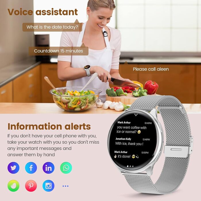 Жіночий смарт-годинник із функцією телефону, круглий смарт-годинник 1,39 дюйма з SpO2, 24-годинним монітором серцевого ритму, монітором артеріального тиску, монітором сну, фітнес-трекером із понад 120 спортивними режимами та крокоміром для iOS та Android 