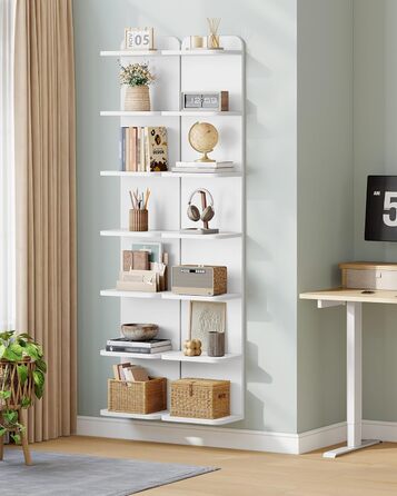 Полиця Hzuaneri, 7-рівнева окремостояча полиця, сучасний дизайн книжкової шафи, настінна полиця, книжкова шафа, окремостояча або настінна, для кабінету, вітальні, спальні, 24 x 30 x 186 см, білий BC88803X