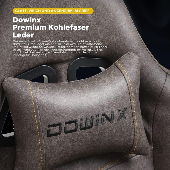 Розкішне ігрове крісло Dowinx, ергономічне зі штучної шкіри з простьобаною обробкою Boutis, масажна поперекова опора та підставка для ніг, регульоване офісне крісло 90-170, вантажопідйомність до 200 кг, для домашнього офісу та ігор, коричнево-коричневий в