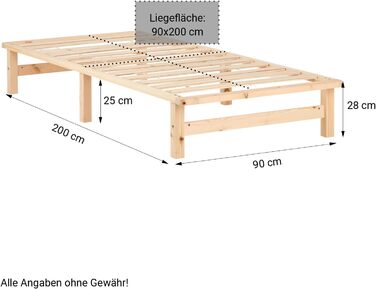 Ліжко Homestyle4u з дерев&39яних піддонів 90x200 з рейковою основою, каркас ліжка, необроблена соснова, масив дерева, односпальне ліжко 90 x 200 см, натуральне дерево