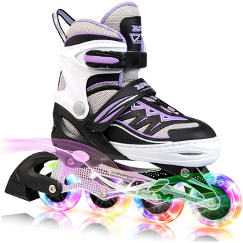 Розмір регульованих роликових ковзанів для дітей з підсвічуванням світлодіодних коліс, веселі блимаючі роликові ковзани для дівчат