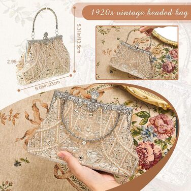 Елегантна вечірня сумочка-клатч Амілав у стилі 1920-х років з бісером для жінок, ідеальна для нареченої, гостей весілля, випускного, балу чи вечірки, колір шампань