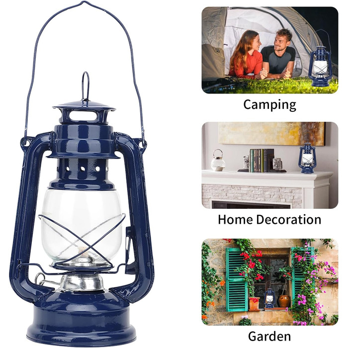 Газова лампа, гасова лампа, гасовий штормовий ліхтар зі скляною колбою, вінтажний кемпінговий ліхтар, портативний підвісний ліхтар для походів на свіжому повітрі, пікніків, декору для дому (синій)