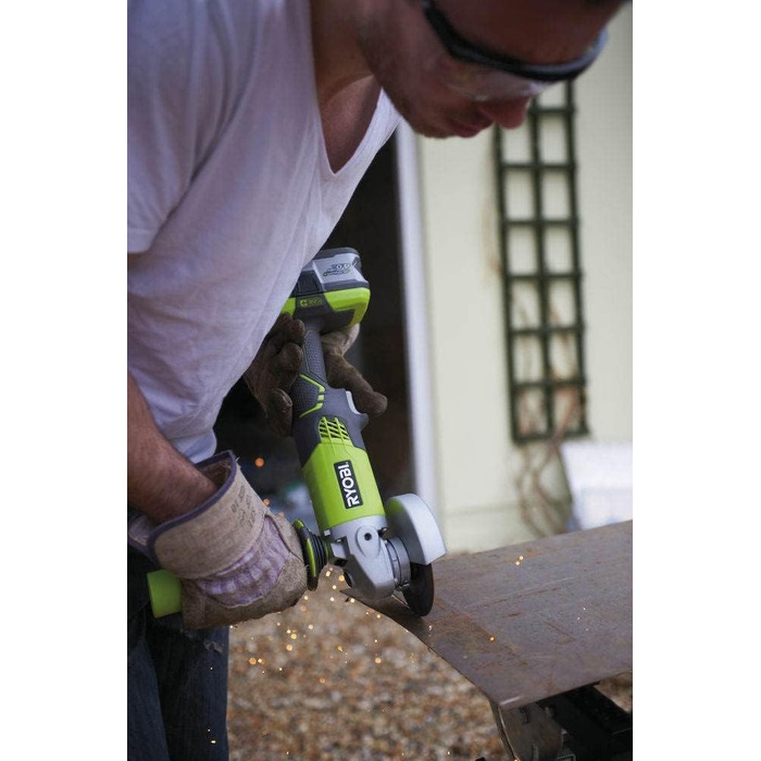 Акумуляторна кутова шліфувальна машина Ryobi 115 мм комплект R18AG-120S 18V ONE система з зарядним пристроєм, акумулятором 2Ач та