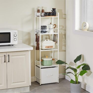 Полиця-драбина, книжкова полиця, 5-ярусна книжкова полиця з шухлядою, підставка для рослин, книжкові полиці для вітальні, спальні, кухні, сталевий каркас, білий YD-BC001W 39x26x136см Білий