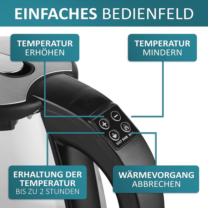 Скляний чайник 1,8 літра 2200 Вт Нержавіюча сталь з вибором температури Чайник 100 БЕЗ BPA Функція збереження тепла Світлодіодне освітлення при зміні кольору Налаштування температури (40C-100C)