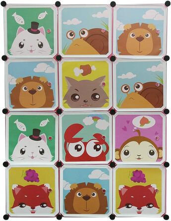 Дитяча шафа для зберігання Glit, 12 кубиків, модульна шафа з дверцятами, тваринні мотиви, пластикова полиця для іграшок, одягу та