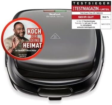 Комбінований пристрій для вафель і сендвічів Tefal SW341B Snack Time 2в1 2 знімні Набори пластин з антипригарним покриттям Можна мити в посудомийній машині Термоізольована ручка 700 Вт Сірий / Чорний