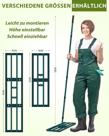 Гребінь для газону Rasen Rakel 76x25 см з ручкою 198 см, вирівнювач газону, широкий гребінь для піску, садовий аератор/гребінь для подвір'я, газону та гольф-поля (198 см, 76x25 см)