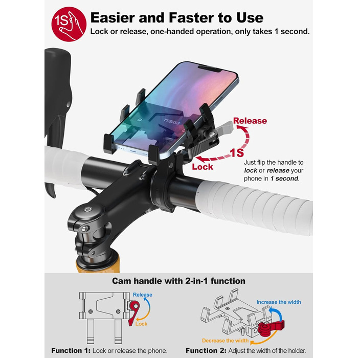 Тримач для мобільного телефону Tiakia Велосипедний алюмінієвий мотоциклетний тримач для мобільного телефону 6 кігтів з обертанням на 360, універсальний тримач для мобільного телефону Встановлення без інструментів Тримач мобільного телефону Велосипед для т