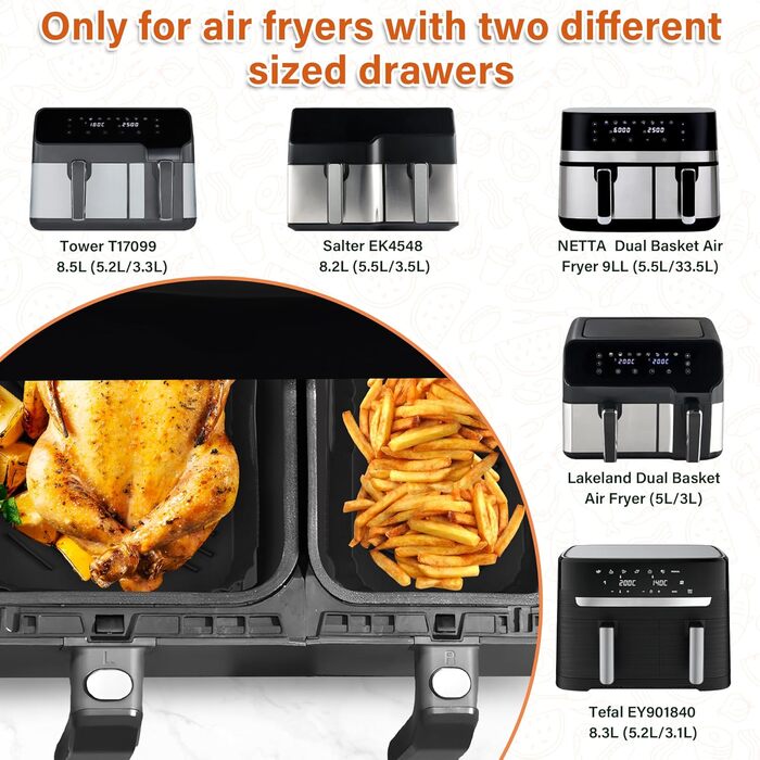 Аерофритюрниця з силіконовою формою для фритюрниці Tefal 5.2 л/3.1 л, аксесуари для великої та меншої фритюрниці, сумісні з фритюрницею Tower T17099 5.2 л/3.1 л, Lakeland 5 л/3 л і Salter Ek5729