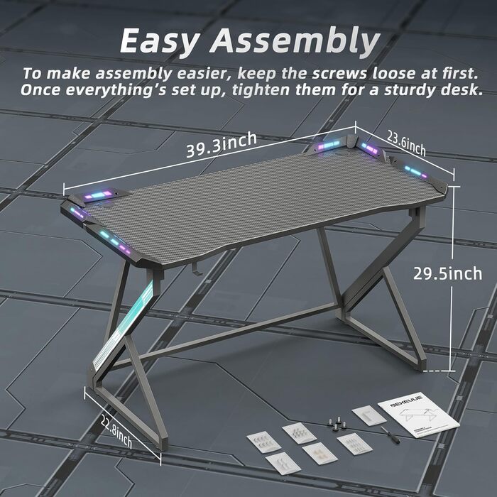 Ігровий стіл BEXEVUE, 100 x 60 см, МДФ / сталь / вуглецеве волокно, чорний