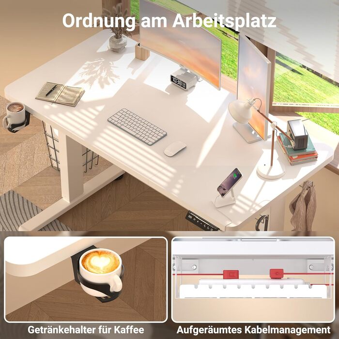 Стіл з регульованою висотою та портом зарядки USB-C, 120 x 60 см, функція пам&39яті. Міцний стіл з електричним регулюванням висоти, стіл для роботи сидячи та стоячи, регульований комп&39ютерний стіл, білий, 120 x 60 см.