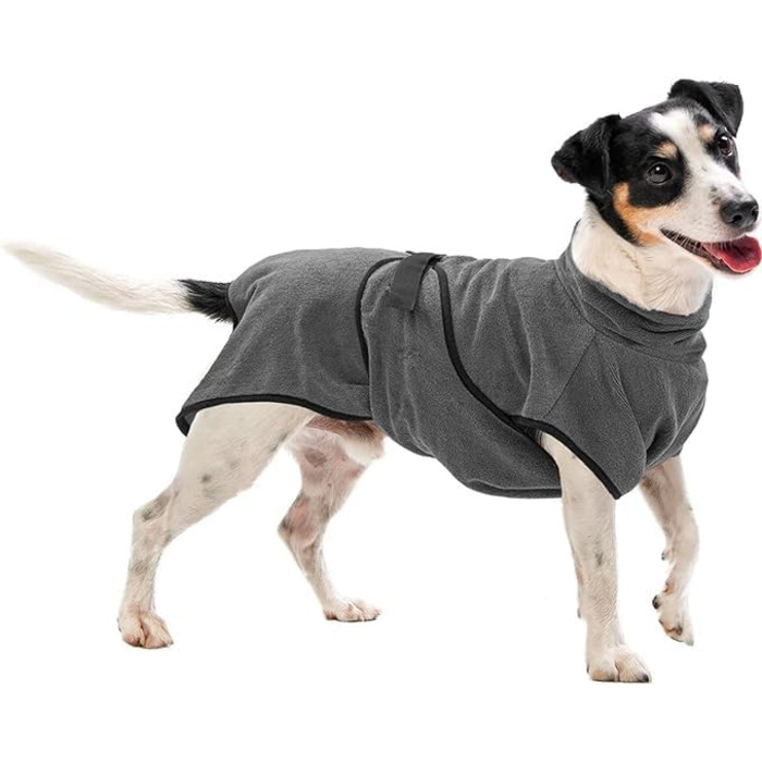 Халат для собак розміру S - Довжина по спинці 37-45 см - Рушник для собак - Мікрофібра - Халат для собак маленьких собак - Швидковисихаючого кольору з застібкою на липучці - Сірий