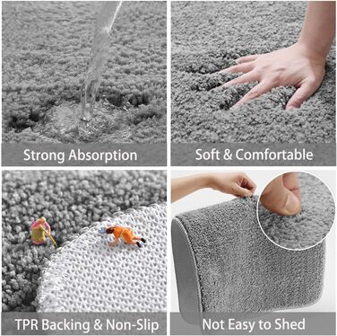 Килимок для ванної, сірий, набір з 3 предметів для ванної кімнати, нековзні килимки та килимки для ванної, нековзний килимок для ванної, що прається, надтовстий килимок для ванної з мікрофібри (сірий, 40x5050x6050x80см) 50 x 80 см (прямокутний) сірий (ком