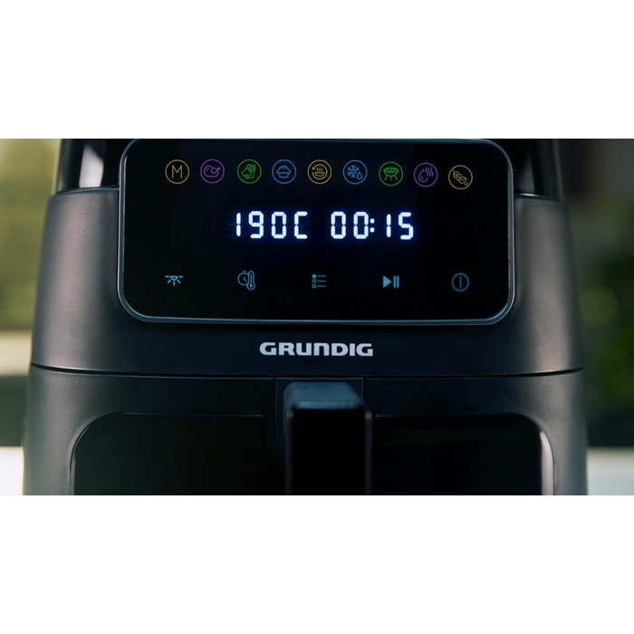 Фритюрниця Grundig FRY 7320, ємність 7,6 л, 1750 Вт, сенсорний дисплей, велике оглядове вікно, налаштування температури та часу, антипригарне покриття, кошик, який можна мити в посудомийній машині, чорний