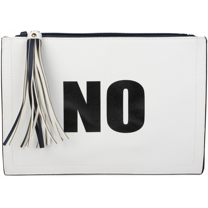 Клатч styleBREAKER з принтами ТАК та НІ, китицею на блискавці, ручкою для носіння на руці та знімним ремінцем, жіночий 02012078, колір Білий/Темно-синій