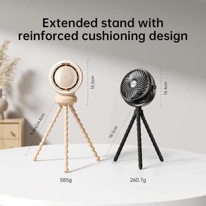 Портативний вентилятор для коляски JISULIFE, маленький вентилятор, що працює від батарейок, 5 швидкостей, технологія очищення та покращення повітря, без лопатей, безпечний для їжі - коричневий