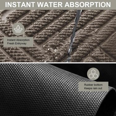 Напівкруглий килимок для дверей 50x80 см, нековзкий, для використання всередині/зовні, миється, стійкий до атмосферних впливів, брудозатримуючий килимок (коричневий)