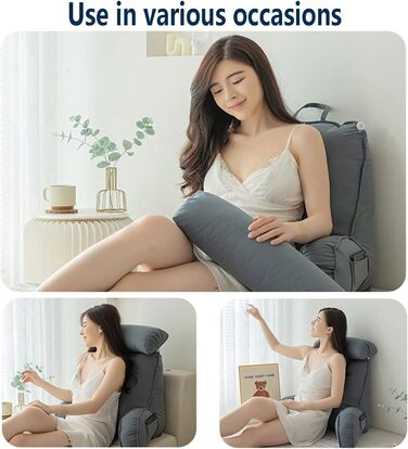 Подушка для читання з підлокітниками, подушка для спинки дивана, подушка для книги для ліжка, зі знімним валиком для шиї, подушка для підтримки сидіння для відпочинку, гри, читання, перегляду телевізора, синьо-сірий колір