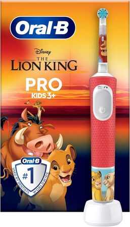 Електрична зубна щітка Oral-B Pro Kids Lion King для дітей від 3 років, включаючи режим Sensitive для догляду за зубами, надмяку щетину, 1 насадку для щітки, 4 наклейки