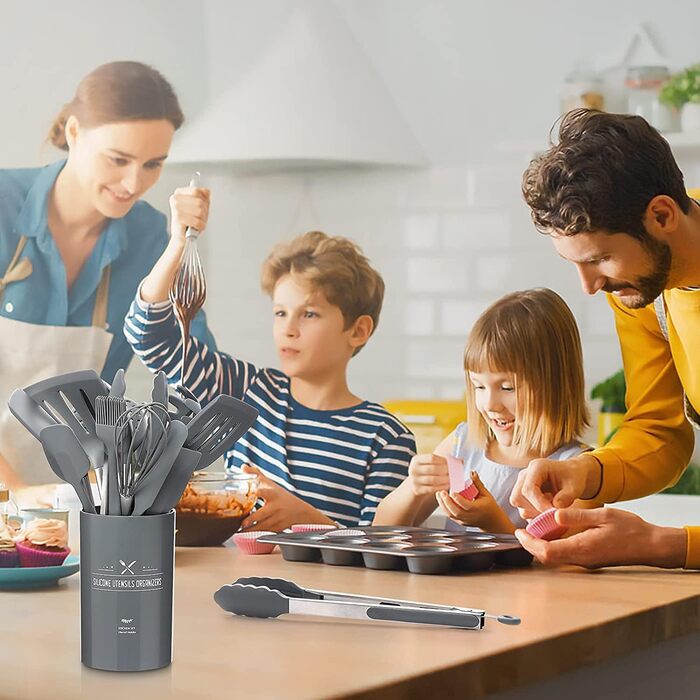 Силіконовий набір кухонного посуду, 15 предметів, термостійкий набір кухонних гаджетів з високоякісними ручками з нержавіючої стал